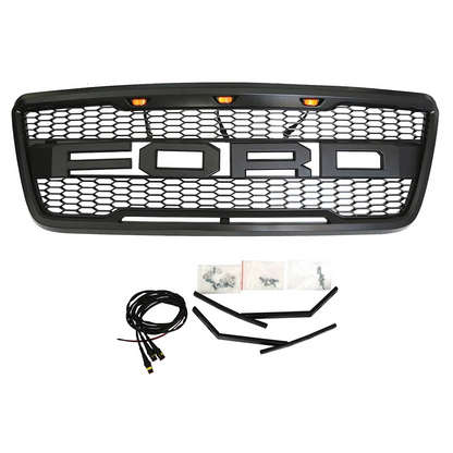 FOR 2004-2008 FORD F-150 RAPTOR STYLE Upper Grille Hood Mesh Black w/ Letters