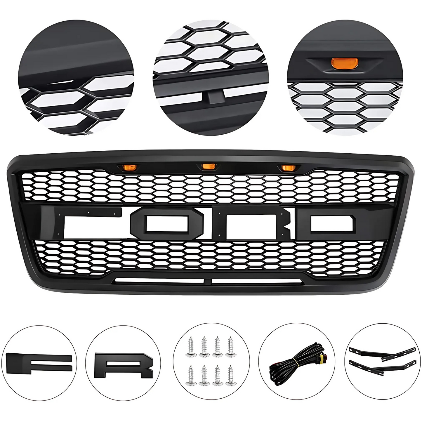 FOR 2004-2008 FORD F-150 RAPTOR STYLE Upper Grille Hood Mesh Black w/ Letters