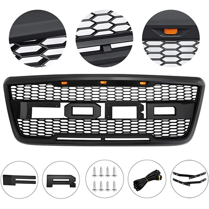 FOR 2004-2008 FORD F-150 RAPTOR STYLE Upper Grille Hood Mesh Black w/ Letters