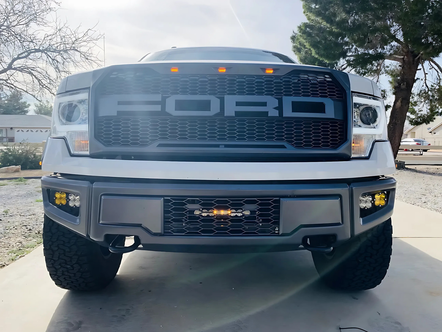 FOR 2009-2014 FORD F-150 RAPTOR STYLE Front Grille w/ Amber LED Lights & Letters