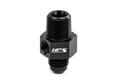 HPS Performance AN -6 Male to 1/4" NPT Male Adapter with 1/8" NPT Female Port, Aluminum, Black