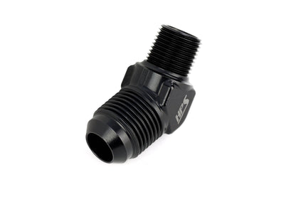 HPS Performance 45 Degree AN Flare -10 to 1/2" NPT Adapter, Aluminum, Black