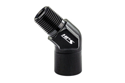HPS Performance 45 Degree 1/4'' NPT Male To Female Adapter Aluminum Black