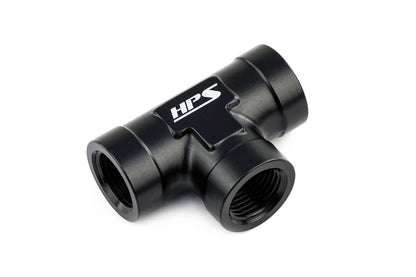 HPS Performance 1/4'' NPT Female Tee Coupler Adapter, Aluminum, Black