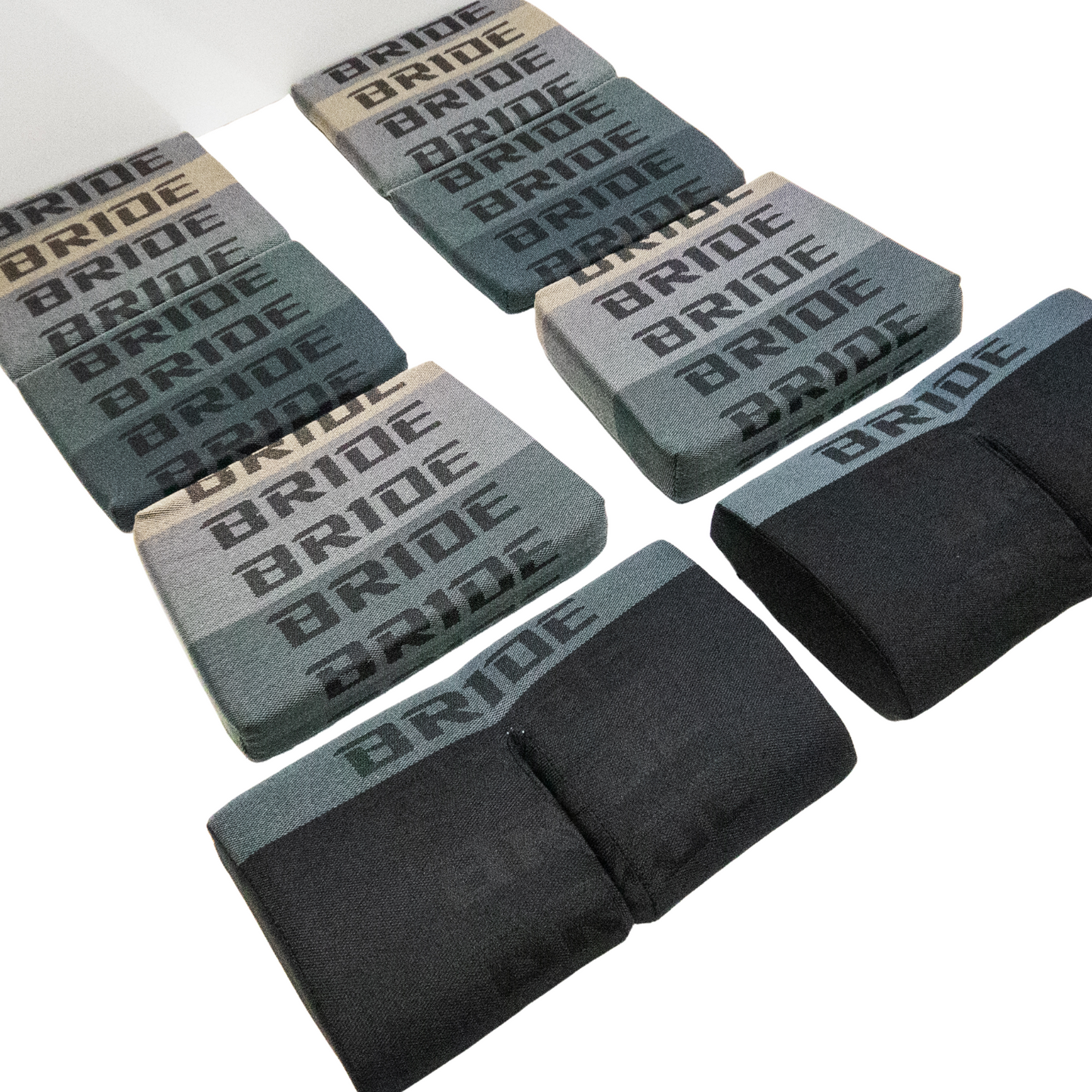 BRIDE Replacement Non-Recliner Fixed Back Seat Cushion Pads – Gray Gradation Logo (3-Piece Set)