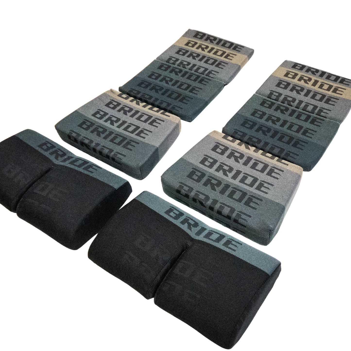 BRIDE Replacement Non-Recliner Fixed Back Seat Cushion Pads – Gray Gradation Logo (3-Piece Set)