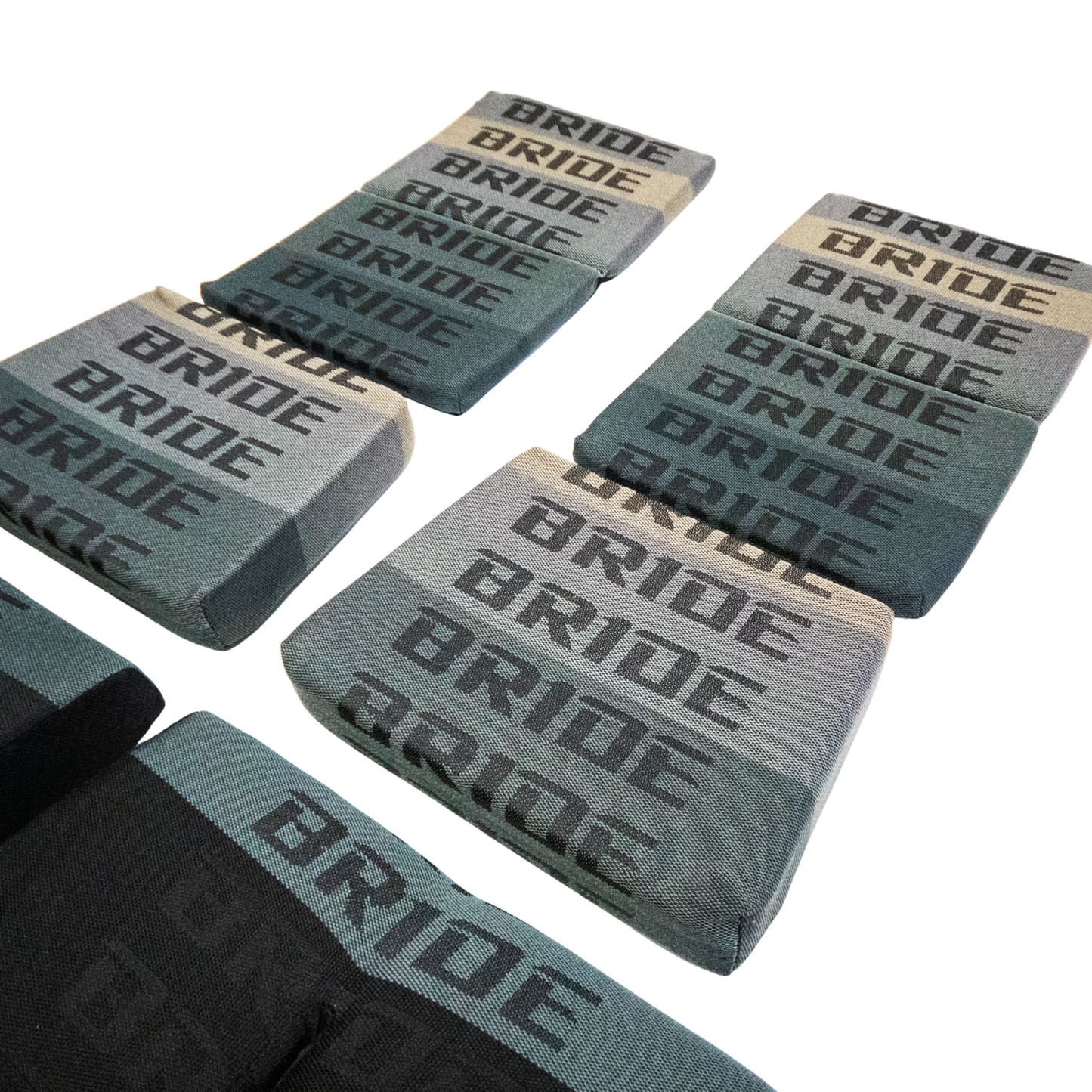 BRIDE Replacement Non-Recliner Fixed Back Seat Cushion Pads – Gray Gradation Logo (3-Piece Set)