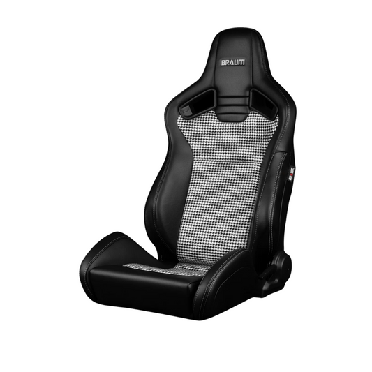 BRAUM Elite V2 Sport Seats (Reclinable - Black Leatherette & Houndstooth Cloth) BRR1-BHGS2