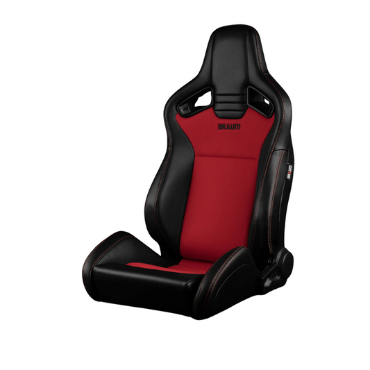 BRAUM Elite V2 Sport Seats (Reclinable - Black Leatherette and Red Cloth) BRR1-BKRF2