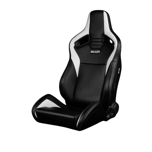 BRAUM Elite V2 Sport Seats (Reclinable - Black Leatherette) White / Red / Black Stitching