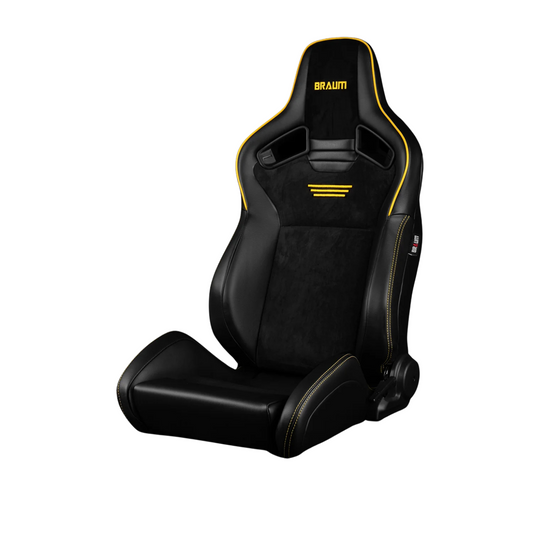 BRAUM Elite V2 Sport Seats (Reclinable - Black Suede) Yellow or Red Stitching