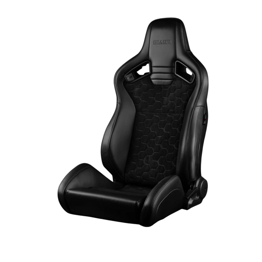 BRAUM Elite V2 Sport Seats (Reclinable - Black Honeycomb Suede) Grey or Red Stitching