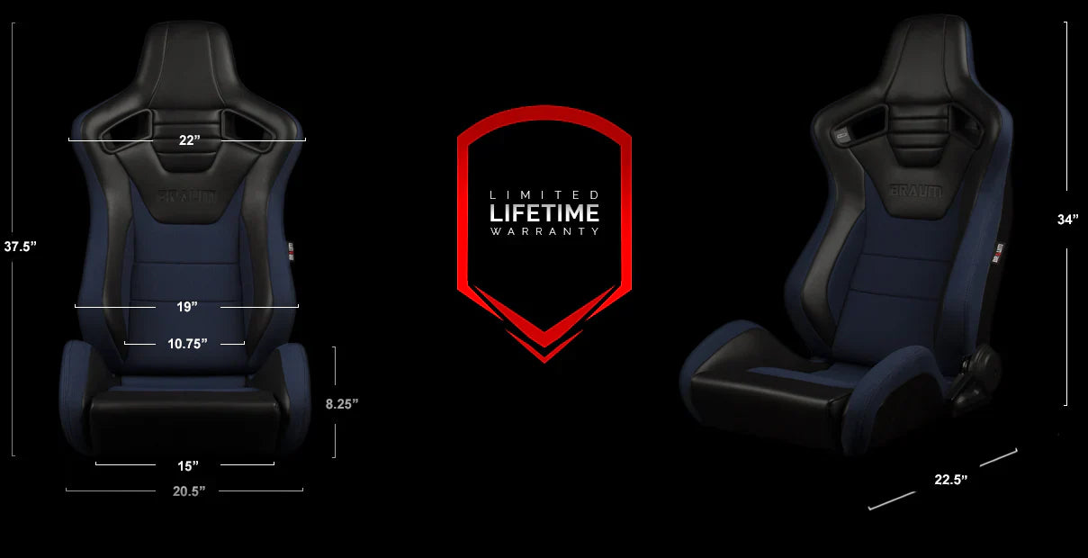 BRAUM Elite S Racing Seats (Reclinable - Black Leatherette) Black Cloth / Blue Cloth / Red Cloth / Red Plaid / Gray Plaid