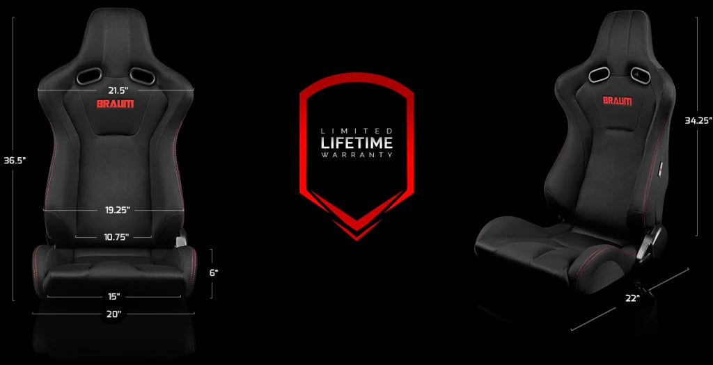 BRAUM Venom Seats (Reclinable) Black Cloth or Black & Red Cloth