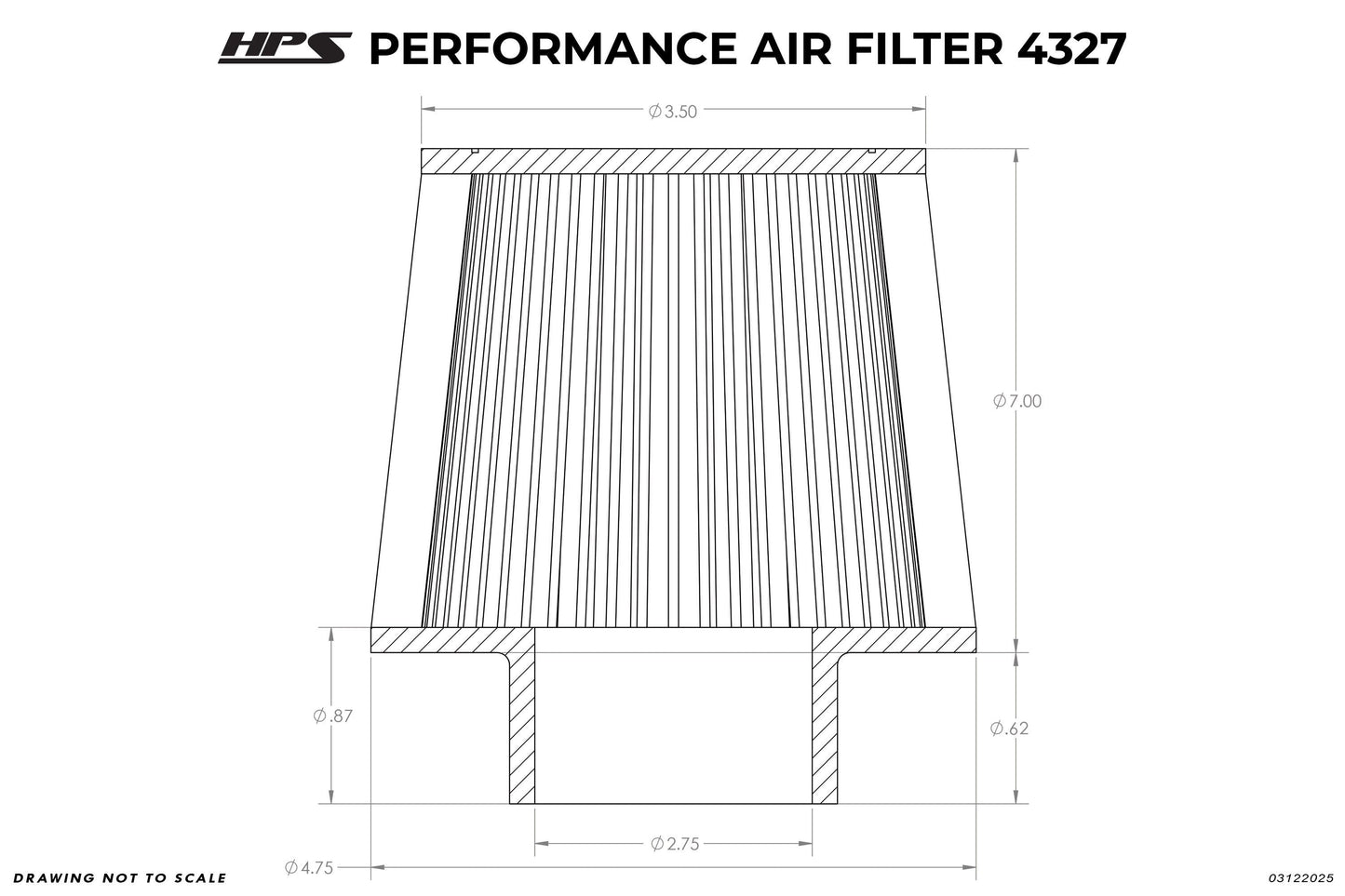 HPS Performance 2.75" Air Filter, 7-5/8" Length, 4.75" Base, 3.5" Top, HPS-4327