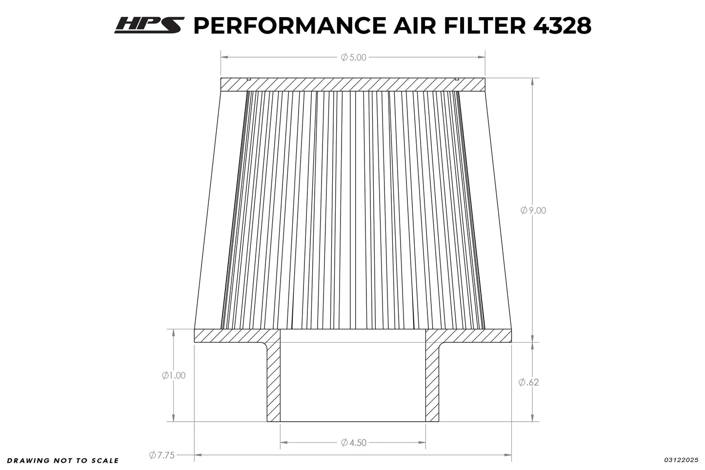 HPS Performance 4.5" Air Filter, 9.5" Length, 7.75" Base, 5" Top, HPS-4328