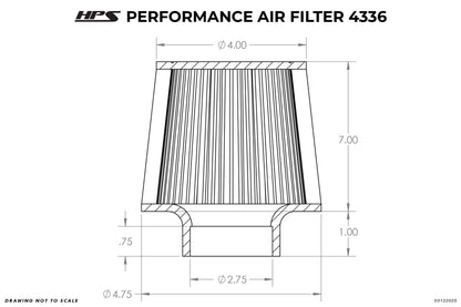 HPS Performance 2.75" Air Filter, 8" Length, 4.75" Base, 4" Top, HPS-4336