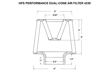HPS Performance 2.5" Open Top Dual Cone Air Filter, 6.5" Length, HPS-4339