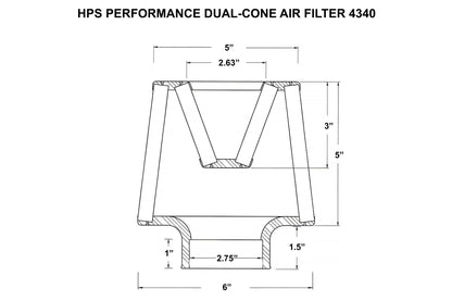 HPS Performance 2.75" Open Top Dual Cone Air Filter, 6.5" Length, HPS-4340