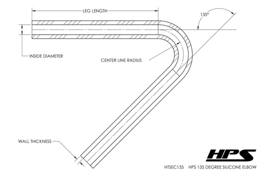 HPS 1-1/2" (38mm) Silicone 135 Degree Elbow Coupler Hose, High Temp 4-ply Reinforced, Black