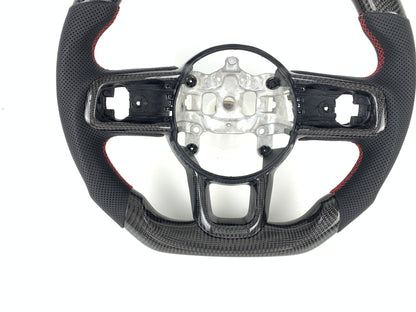 FOR 2018-2023 JEEP WRANGLER JL GLADIATOR CARBON FIBER & LEATHER STEERING WHEEL