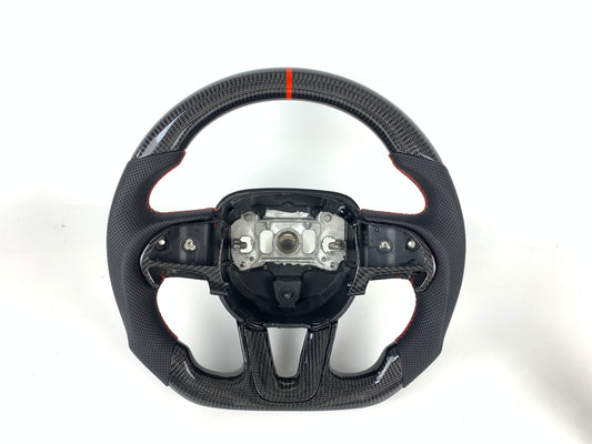 FOR 2015-2024 DODGE CHALLENGER/CHARGER CARBON FIBER & LEATHER STEERING WHEEL