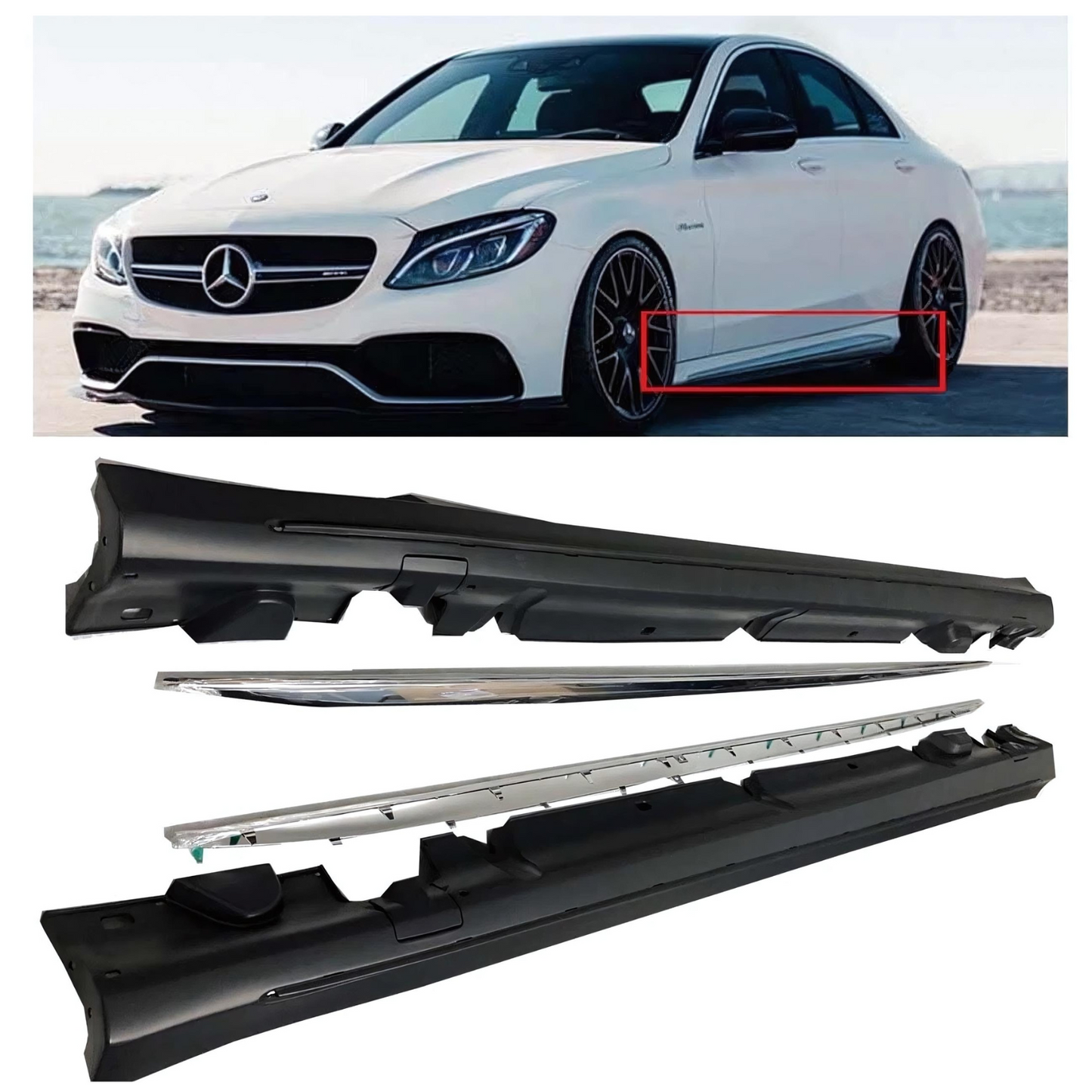FOR 2015-2021 MERCEDES-BENZ W205 C CLASS & C63 SEDAN/COUPE AMG STYLE SIDE SKIRT ROCKER PANEL