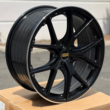 BTS-10 | Black Machined Lip + Chrome Rivets wheels