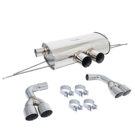 Megan Racing Supremo Axle Back Exhaust System Silver Polish Quad Rolled Tips for 15-18 BMW X5/15-19 X6 M Sport (F85/F86)