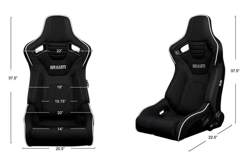 BRAUM Elite-R Racing Seats (Reclining - Black w/ White Piping) BRR1R-BFWP