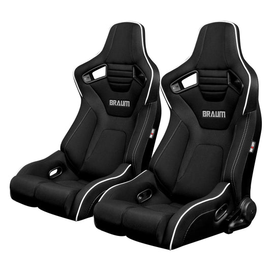 BRAUM Elite-R Racing Seats (Reclining - Black w/ White Piping) BRR1R-BFWP