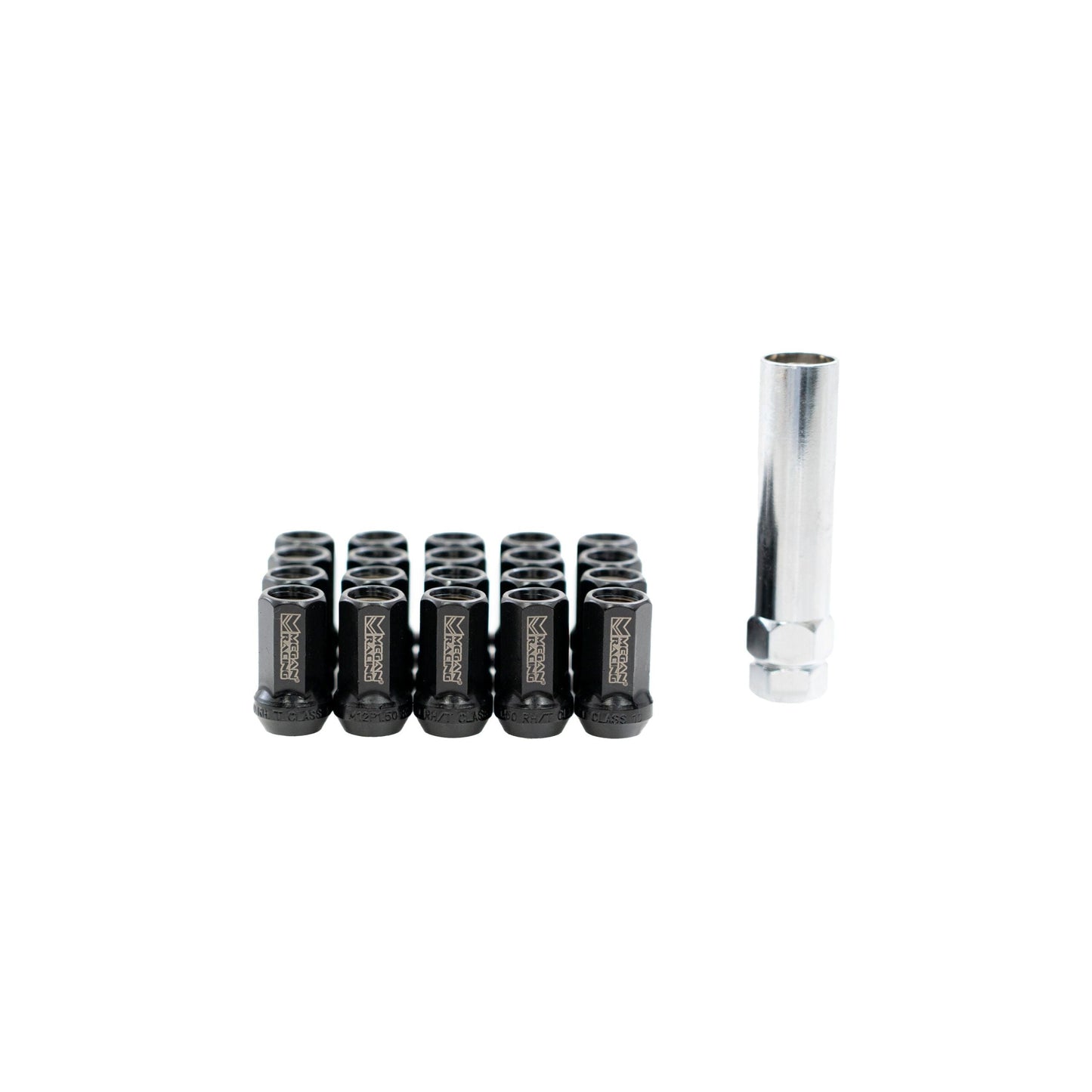 20PCs Megan Racing Black 50bv30 Chromium-Vanadium Steel Lug Nut [Heptagon 7-Sided Open-Ended] [Conical Seat / M12 x 1.25]