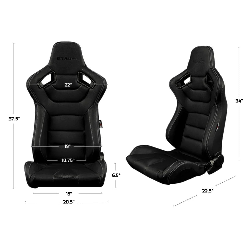 BRAUM Elite Sport Seats (Reclining - Black/Black Stitch Leatherette) BRR1-BKBS