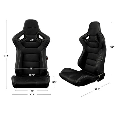 BRAUM Elite Sport Seats (Reclining - Black/Black Stitch Leatherette) BRR1-BKBS