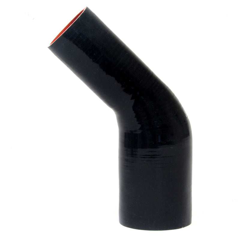 HPS 3 inch - 3-1/8 inch ID High Temp 4-ply Reinforced Silicone 45 Degree Elbow Reducer Hose Black 76mm - 80mm ID