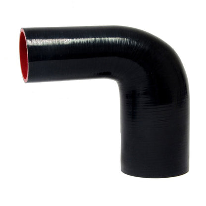 HPS 2.5 inch - 3.5 inch ID High Temp 4-ply Reinforced Silicone 90 Degree Elbow Reducer Hose Black 63mm - 89mm ID