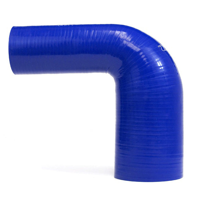HPS 2.5 inch - 3 inch ID High Temp 4-ply Reinforced Silicone 90 Degree Elbow Reducer Hose Blue 63mm - 76mm ID