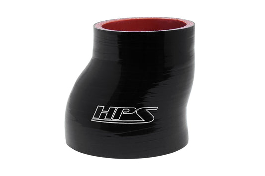 HPS 1-1/2 inch - 2 inch ID 3 inch Long High Temp 4-ply Reinforced Silicone Offset Reducer Coupler Hose Black 38mm - 51mm ID 76mm Length