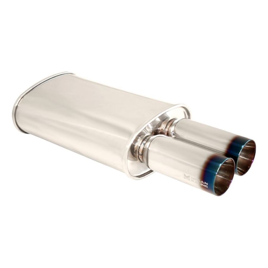Megan Racing M-DT Series 2.5" Inlet Exhaust Muffler [Silver Chrome Canister / Burnt Tips]