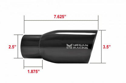 Megan Racing 3.5" Rolled 2.5" Inlet Round Slanted Black Chrome Universal Muffler Tip