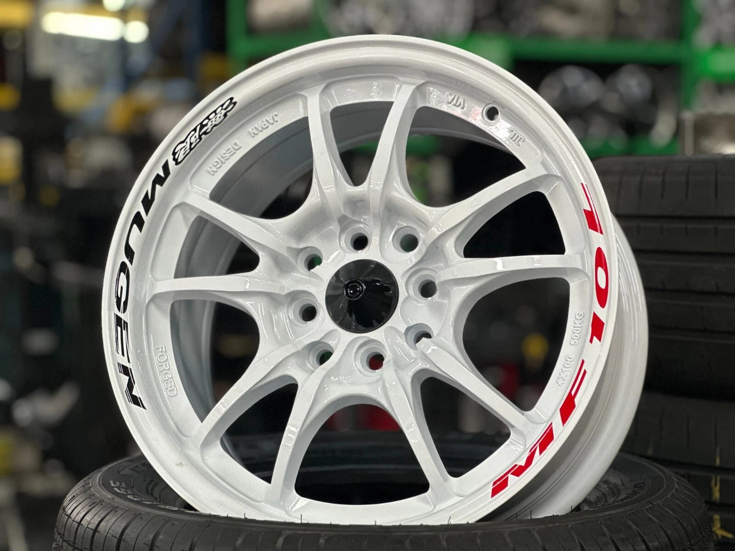 15"x7"+38 Mugen MF10 Design White Wheels (4x100/114.3) Fits Honda