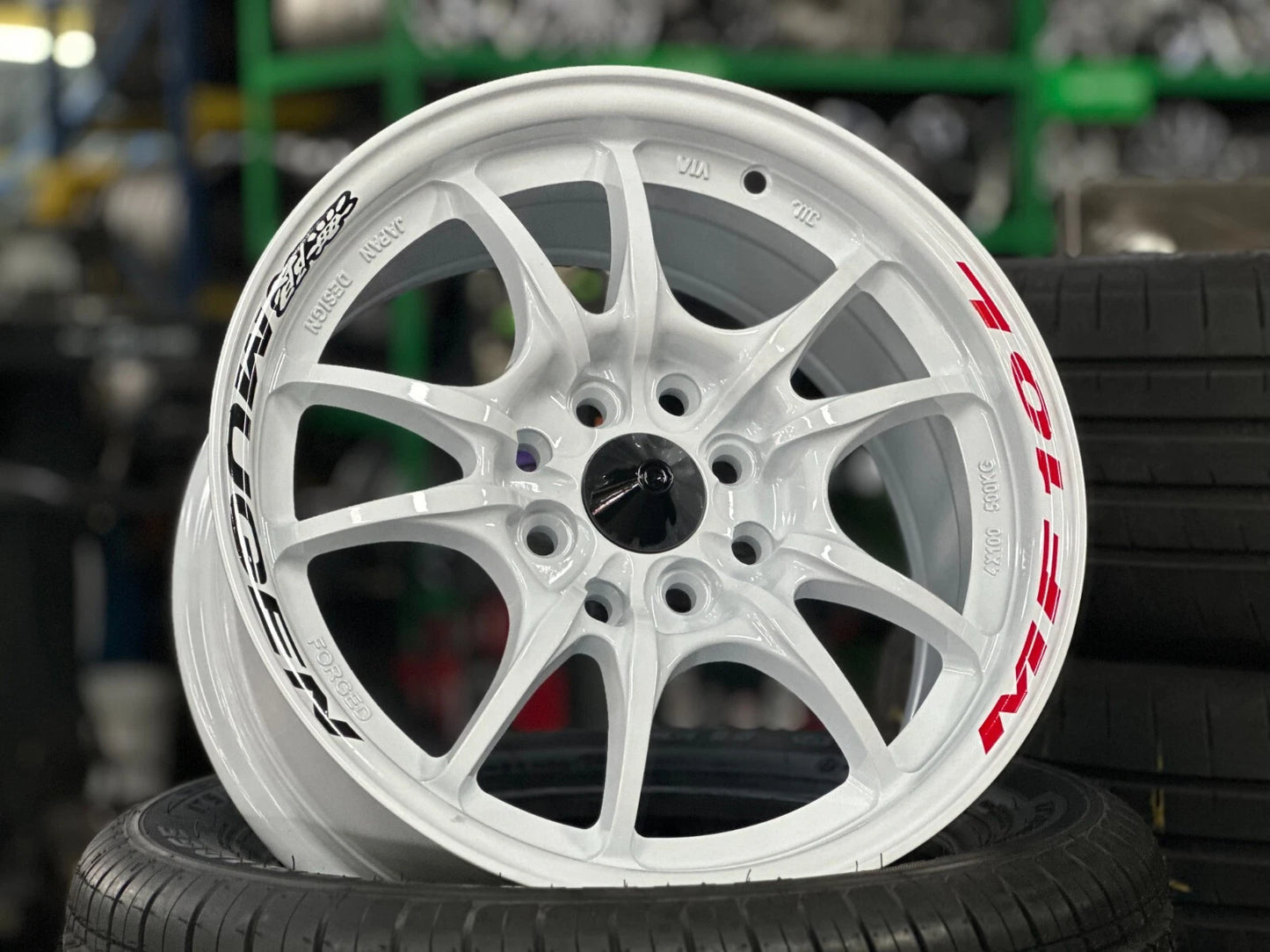 15"x7"+38 Mugen MF10 Design White Wheels (4x100/114.3) Fits Honda