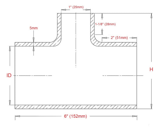 HPS 2.25" ID, 1" ID branch Black Silicone Coupler Blow Off Valve T Hose Tee Adapter
